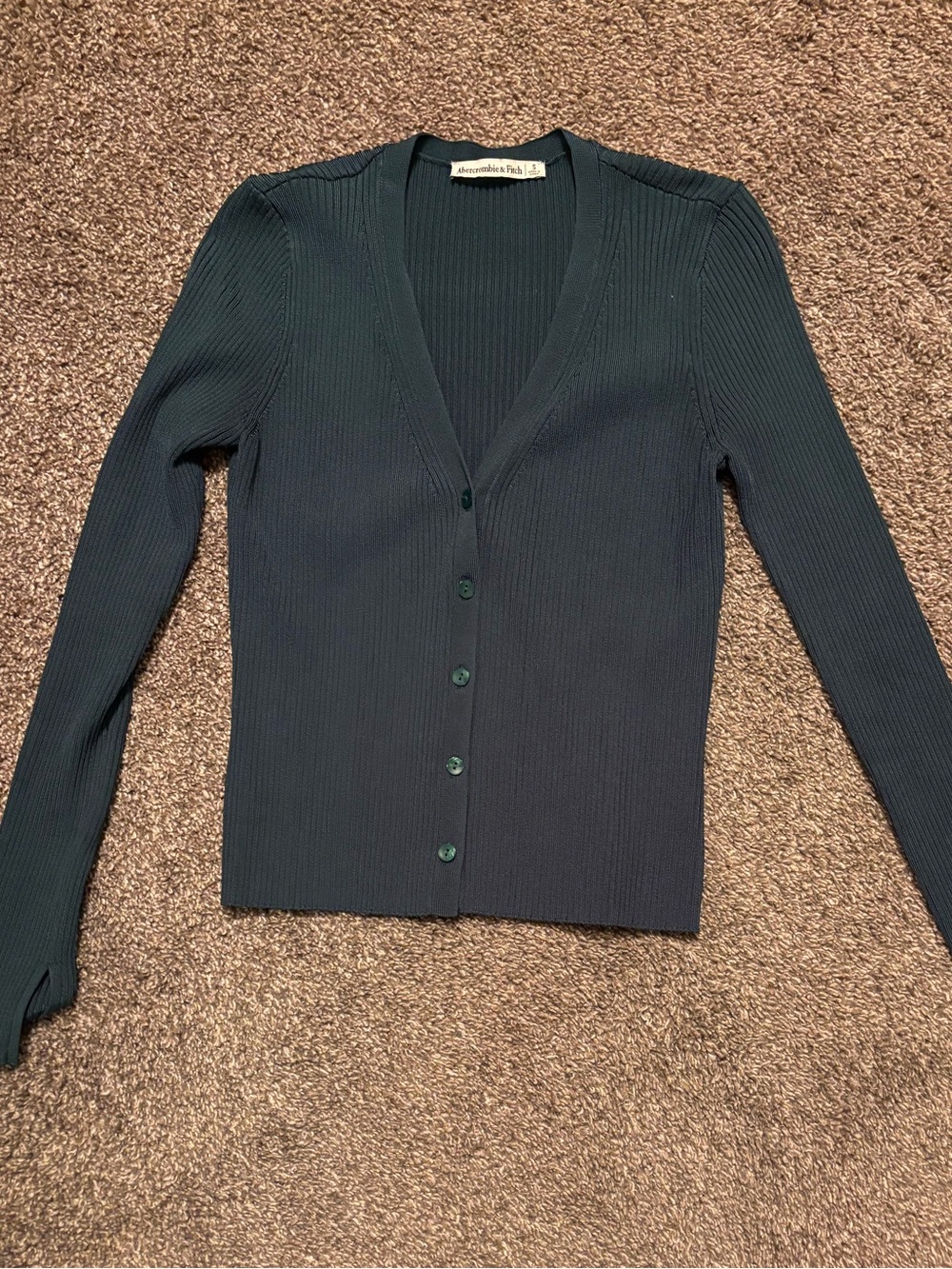 Abercrombie & Fitch emerald Ribbed V-Neck Button Cardigan
